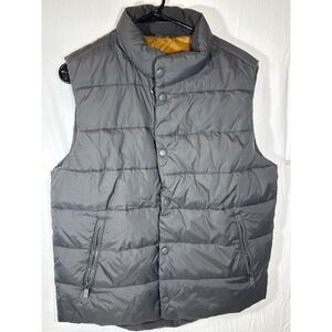 Gap‎ Mens Industrial Standard Gray Puffer Vest Full Zip Button Front Medium